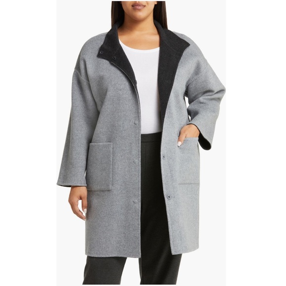 Eileen Fisher reversible wool & cashmere oversized coat - Picture 4 of 7